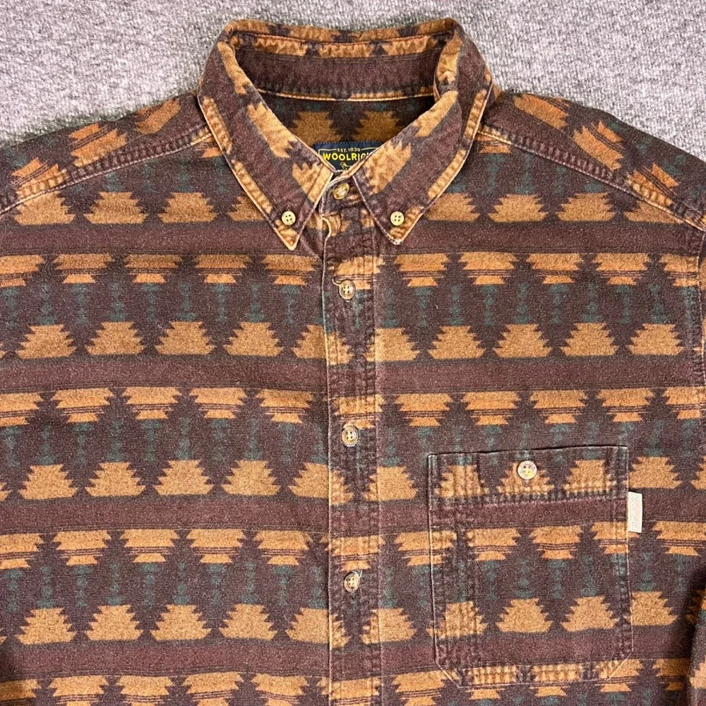 Woolrich Shirt Mens XXL Brown Southwestern Flannel Rugged Outdoor Aztec Western‎
